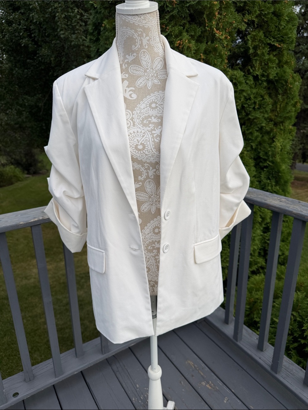 DANIELLE BERNSTEIN Off-White Relaxed Notch-Lapel Blazer Sz xs